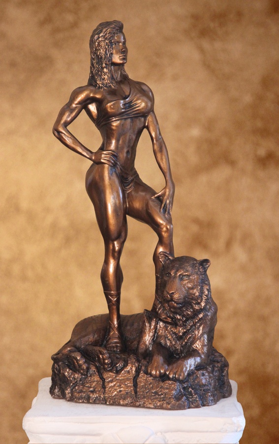 sheba warrior trophy with tiger beneath her