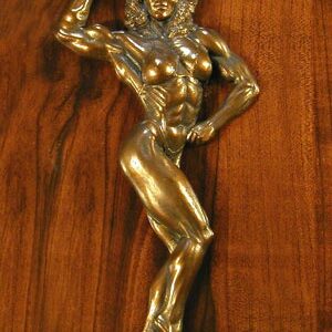 female single bicep plaque featuring a woman bodybuilder
